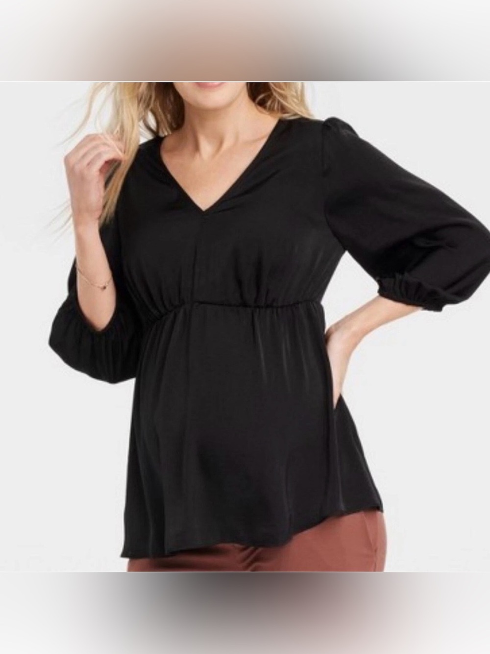 Isabel Maternity by Ingrid & Cutout Back 3/4 Sleeve Maternity Blouse Size Large